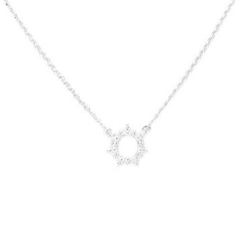Rhinestone Embellished Brass Metal Sun Pendant Necklace (Silver)