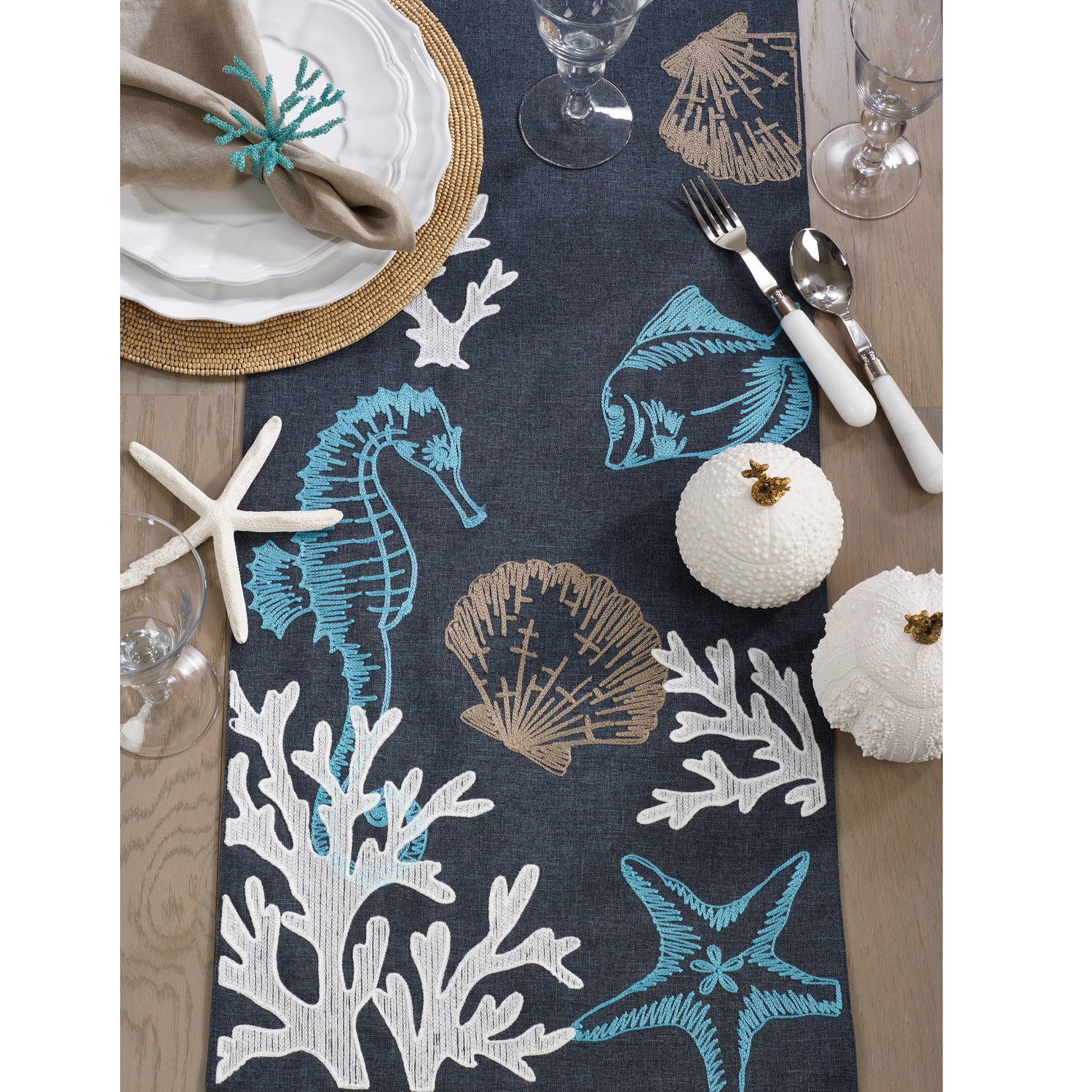 Embroidered Coastal Sea Life Table Runner – Salty Home